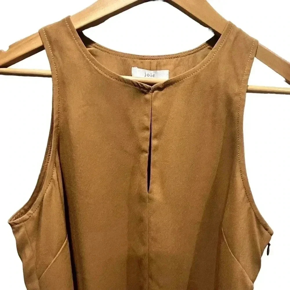 JOIE Puck Tie Waist Lined Keyhole Crepe Mini Dress in Oak Size S - Picture 5 of 12